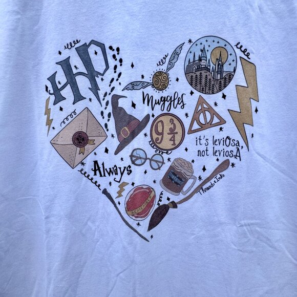 Halloween Tee Shirt HP Wizard Heart Large White Bella Canvas - Picture 1 of 8